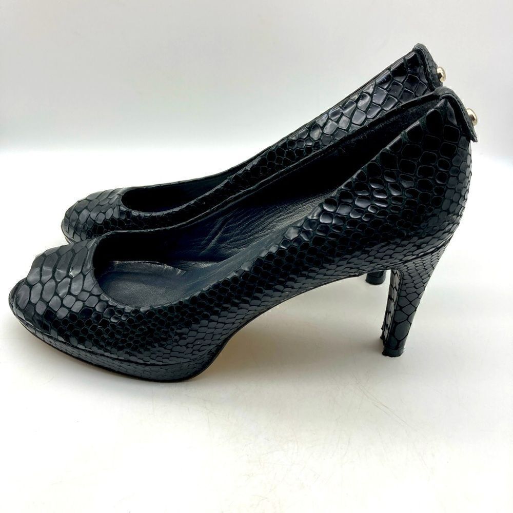 Stuart Weitzman Black Python Embossed Leather Pla… - image 3